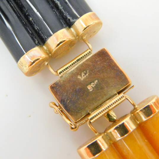 Asian Inspired 14K Yellow Gold Jade & Onyx Panel Bracelet for Repair 29.1g image number 5