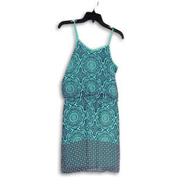 NWT Womens Green Blue Spaghetti Strap Round Neck Mini Dress Size Small