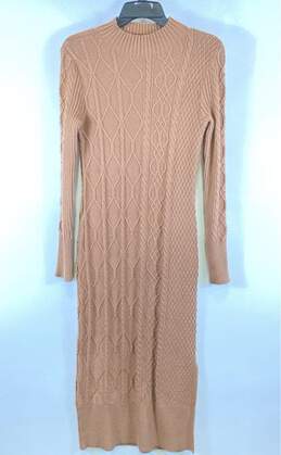 NWT Tahari Womens Brown Long Sleeve Cable Knit Crew Neck Sweater Dress Size S