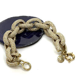 Designer J. Crew Gold-Tone Pave Rhinestone Oval Link Chain Bracelet