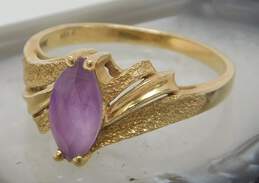 14k Yellow Gold Marquise Amethyst Sandblasted Bypass Ring 3.3g