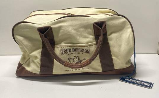 True Religion Canvas Weekender Duffel Bag Cream image number 2