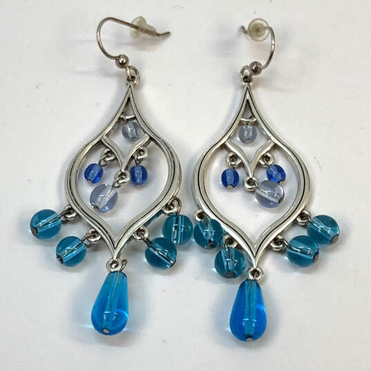 Designer Brighton Silver-Tone Blue Beaded Fashionable Drop Earrings image number 2