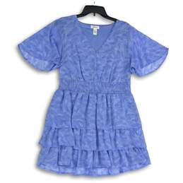 Japra Womens Blue Ruffle V-Neck Flutter Sleeve Short Fit & Flare Dress Size XL
