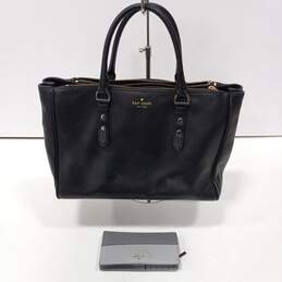 Kate Spade Black Leather Tote Purse w/ Gray Leather Wallet