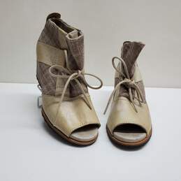 Sorel Boots Womens 7 Lake Ankle Booties Tweed Peep Toe Wedge Heel Lace Tan Ivory
