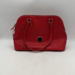 Dooney & Bourke Womens Red Leather Bottom Studs Zipper Satchel Bag Purse
