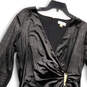 Womens Black Silver Shimmer Ruched V-Neck Back Zip Sheath Dress Size 14 image number 3