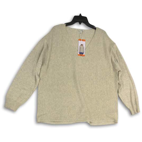 NWT Ella Moss Womens Light Gray Knitted V-Neck Pullover Sweater Size XXL image number 1