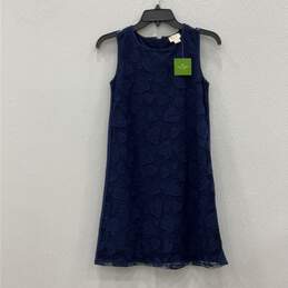 NWT Kate Spade Womens Blue Floral Lace Round Neck Sleeveless Shift Dress Size 14 alternative image