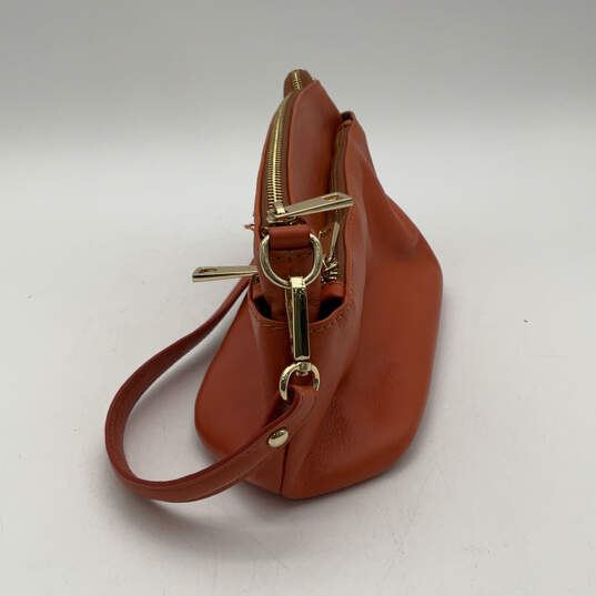 Womens Orange Leather Detachable Strap Bottom Stud Classic Zip Handbag image number 3