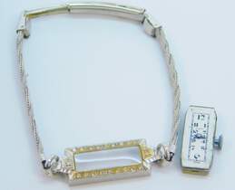 Ladies Elbon Art Deco 14K White Gold Diamond Accent Case 17 Jewels Watch 11.3g