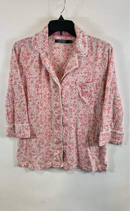 Ralph Lauren Womens Pink Floral Pocket 3/4 Sleeve Button-Up Shirt Size Small