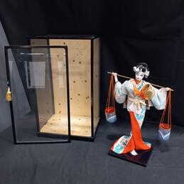 Vtg Nishi Doll 16" & Case 21" Japan Geisha alternative image