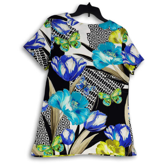Womens Multicolor Floral Split Neck Short Sleeve Pullover Blouse Top Size M image number 2
