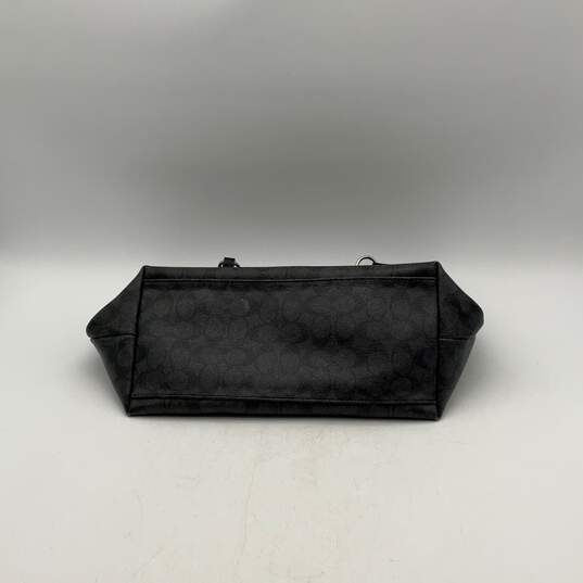 Coach Womens Black Leather Logo Charm Zipper Double Handle Tote Bag Purse image number 4