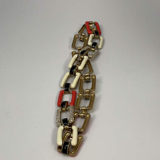 Designer J. Crew Gold-Tone Rhinestone Rectangular Open Link Chain Necklace image number 2