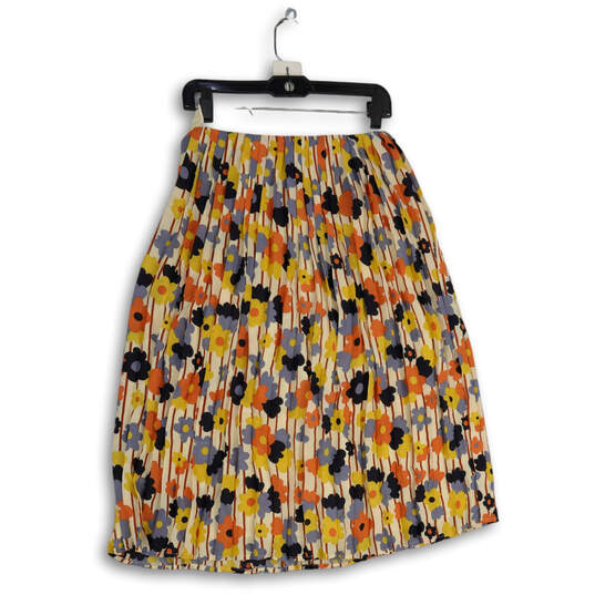 NWT Womens Orange Cream Floral Pleated Side Zip Midi A-Line Skirt Size S image number 2