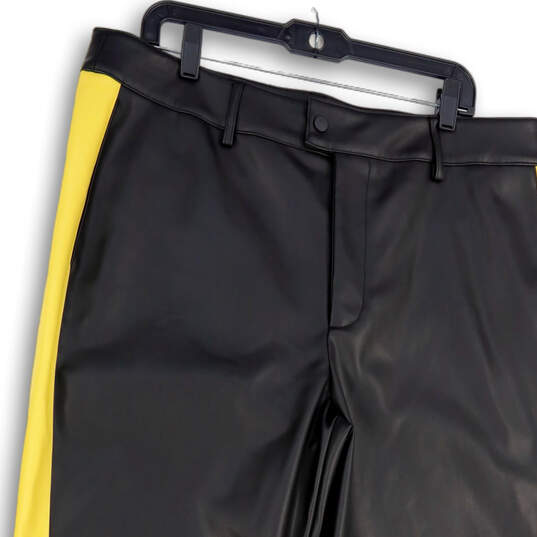 NWT Mens Black Yellow Striped Faux Leather Straight Leg Ankle Pants Size 36 image number 3