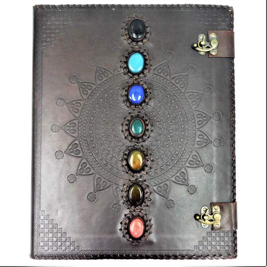 Large Embossed Leather Chakra Stone Accent Sketch Book Journal Grimoire Book image number 1