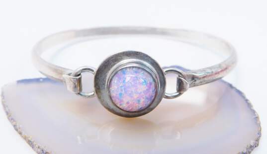 Mexican Artisan 925 Sterling Silver Pink Roman Glass Hinged Bangle Bracelet 19.4g image number 3