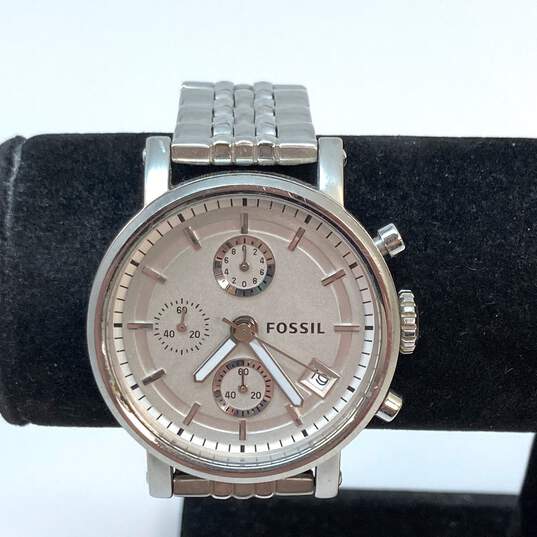 Designer Fossil ES-2198 Silver-Tone Boyfriend Chronograph Bracelet Wristwatch image number 1