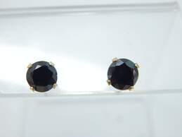 14K Yellow Gold Round Black Tourmaline Stud Earrings 1.2g