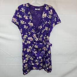Wm MNG Suit Purple Floral Wrap Belted Dress Sz 8