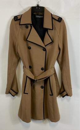 Sandro Ferrone Womens Brown Collared Double Breasted Belted Trench Coat Size XS