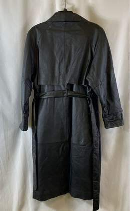 NWT Liz Baker Womens Black Genuine Leather Long Sleeve Belted Trench Coat Sz PL alternative image