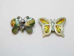 J Lee Artisan 925 Butterfly Pearl Glass & Enamel Unique Pendant Brooches