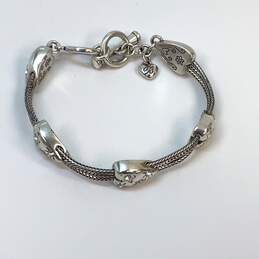 Designer Brighton Silver-Tone Toggle Etched Heart Wheat Chain Bracelet