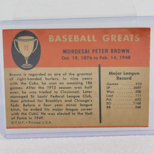 1961 HOF Three Fingers Mordecai Brown Fleer Baseball Greats Chicago Cubs image number 3