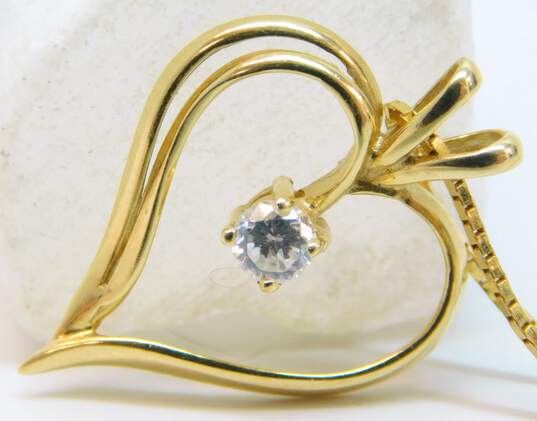 14K Yellow Gold CZ Open Heart Pendant Box Chain Necklace 3.4g image number 2