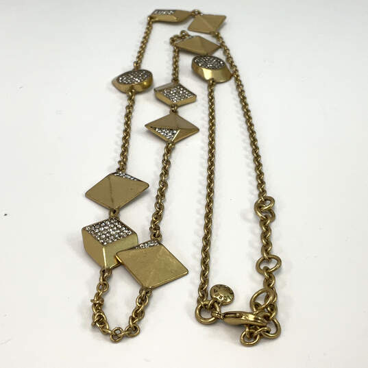 Designer J. Crew Gold-Tone Geometric Clear Rhinestones Chain Necklace image number 2