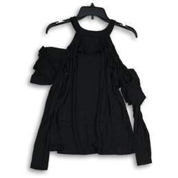 Rebecca Minkoff Womens Black Ruffle Cold Shoulder Pullover Blouse Top Size S alternative image