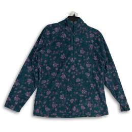 Eddie Bauer Womens Green Floral Long Sleeve 1/4 Zip Blouse Top Size L