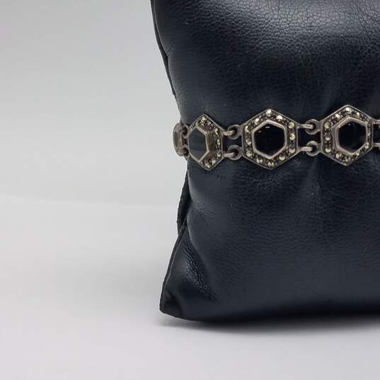 Sterling Silver Marcasite Onyx Hexagon Link 7" Bracelet 15.8g image number 4
