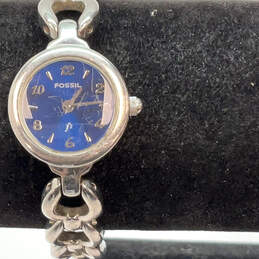 Designer Fossil ES-9402 Silver-Tone Blue Round Dial Analog Wristwatch