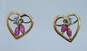 Romantic 14K Yellow Gold Spinel & Diamond Accent Heart Stud Earrings 1.6g image number 3