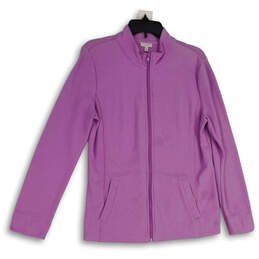Womens Lavender Mock Neck Long Sleeve Welt Pocket Full-Zip Jacket Size M