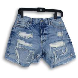 We The Free Free People Womens Blue Denim Distressed Cut-Off Shorts Size 26R