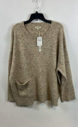 NWT Max Studio Womens Oatmeal Long Sleeve Round Neck Pullover Sweater Size Large
