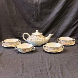 Vintage Erphila Mayfair Cherry Chintz Tea Pot w/Matching Teacups and Plates