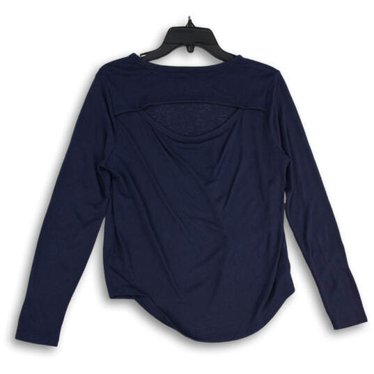 Womens Blue Crew Neck Long Sleeve Back Cutout Pullover T-Shirt Size XS image number 2