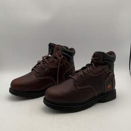 Timberland Mens Brown Leather Steel Toe Ankle Lace Up Work Boots Size 14W