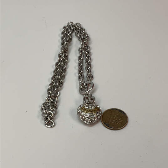 Designer Juicy Couture Silver-Tone Rhinestone Heart Shape Pendant Necklace image number 2