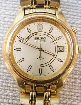 Seiko Kinetic Sapphire Crystal Gold Tone Skeleton Back Men's Watch 100.3g alternative image