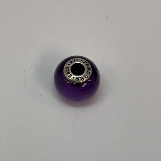 Designer Pandora 925 ALE Sterling Silver Purple Murano Glass Beaded Charm image number 3