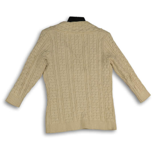 Womens Beige Cable Knit V-Neck Long Sleeve Pullover Sweater Size Small image number 2